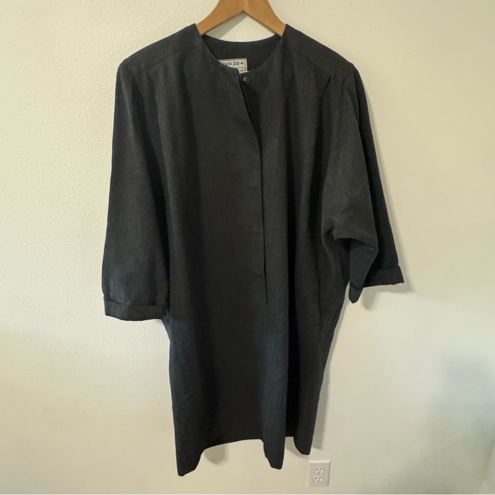 Vintage Opus 204 Seattle Lagenlook Shirt Dress Charcoal Gray Minimalist-Large